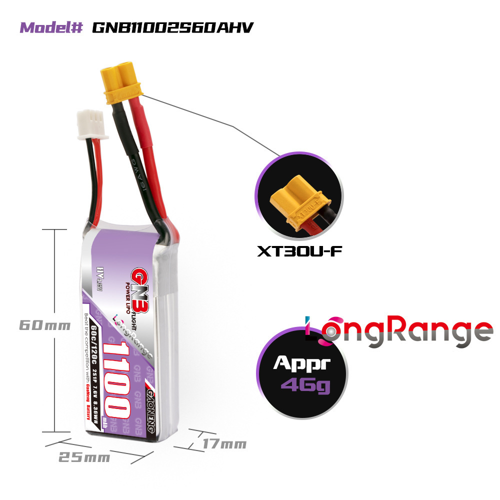 GNB 1100mAh 2S 3S 4S 6S 60C/12 - مراجعة Drone Racing Battery وسعره